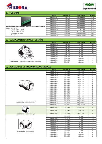 1/ TUBERÍAS 2/ COMPLEMENTOS PARA TUBERÍAS 3 ...