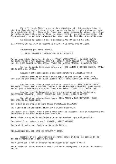 acta de pleno de 9 de mayo de - Ayuntamiento de FITERO