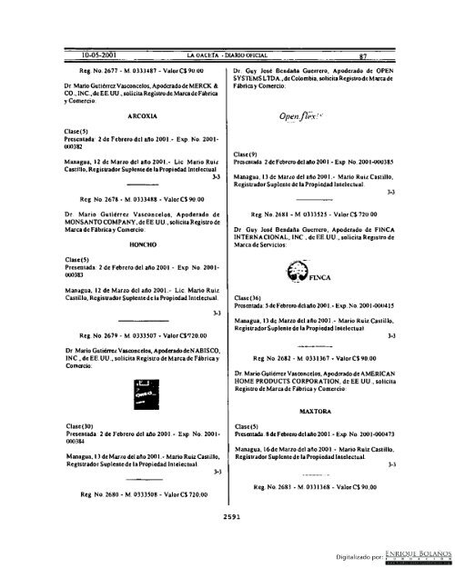 Gaceta - Diario Oficial de Nicaragua - # 087 de 10 Mayo 2001