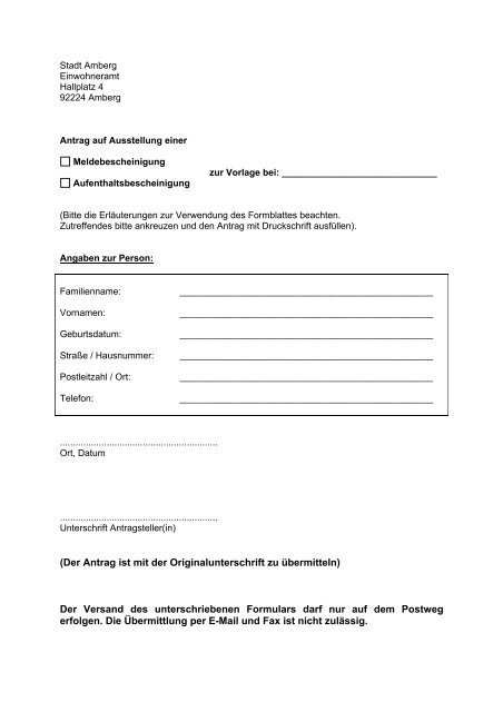 Erweiterte Meldebescheinigung Antrag Formular Pdf Formular zum Herunterladen - Stadt Amberg