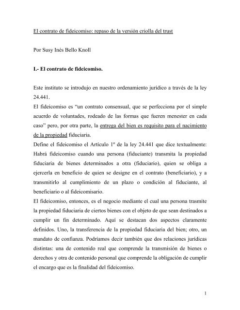 El contrato de fideicomiso: repaso de la versión criolla del trust Por ...