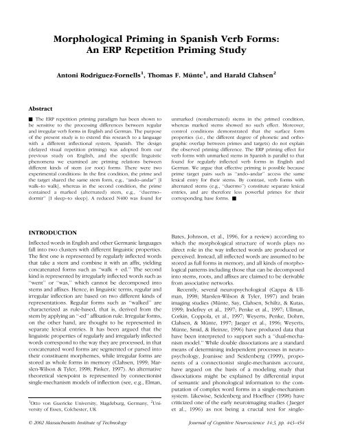 Morphological Priming in Spanish Verb Forms - Cognition and Brain ...