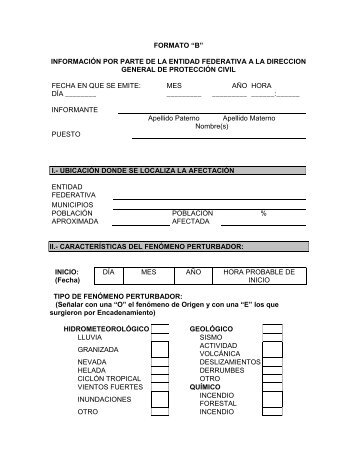 formato “b” información por parte de la entidad ... - Protección Civil