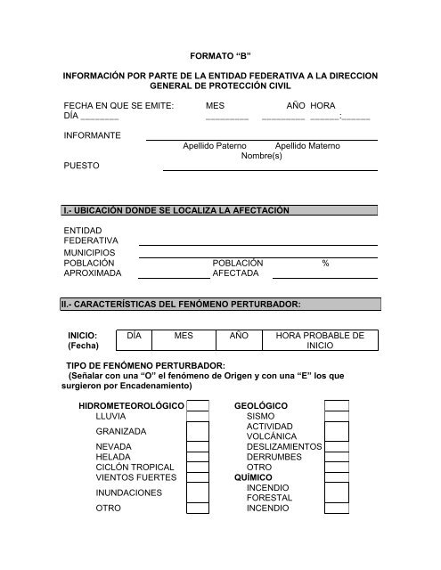 formato “b” información por parte de la entidad ... - Protección Civil