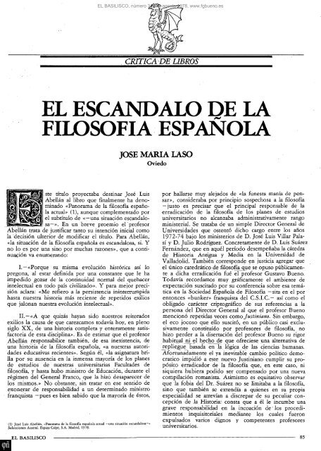 el escándalo de la filosofía española - Fundación Gustavo Bueno