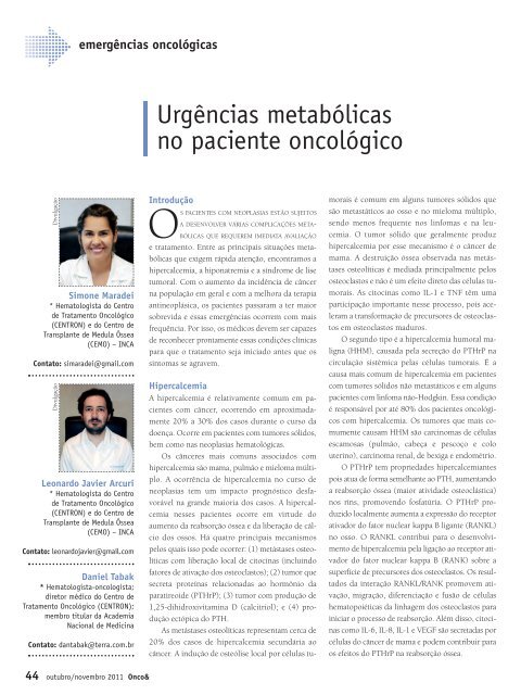 Urgências metabólicas no paciente oncológico - Revista Onco
