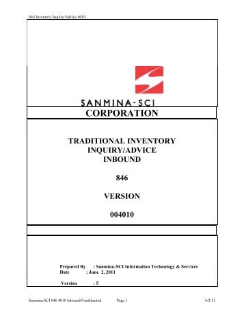 846 Inventory Inquiry/Advice - Sanmina-SCI