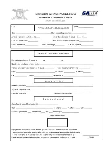 Formato Único Municipal (FUM) proporcionado por el ... - Cofemer