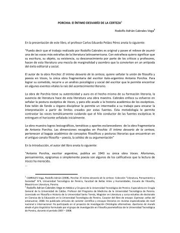PORCHIA: El ÍNTIMO DESVARÍO DE LA CERTEZA1 Rodolfo Adrián ...