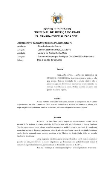 PODER JUDICIÁRIO TRIBUNAL DE JUSTIÇA DO PIAUÍ