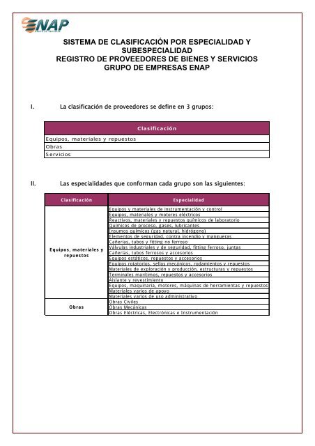 sistema de clasificación por especialidad y subespecialidad - Enap