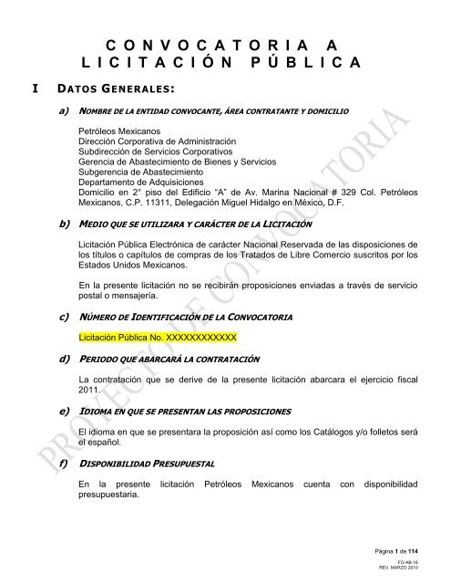 modelo de convocatoria a la licitacion publica nacional 