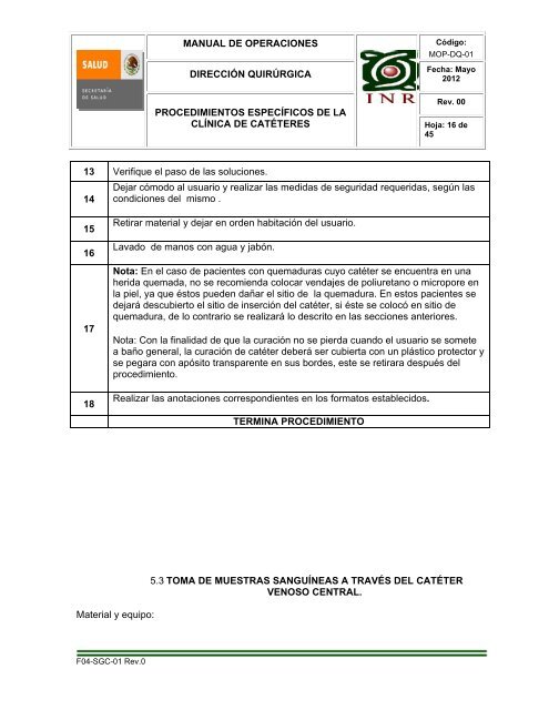 manual de operaciones de procedimientos específicos de la clínica ...