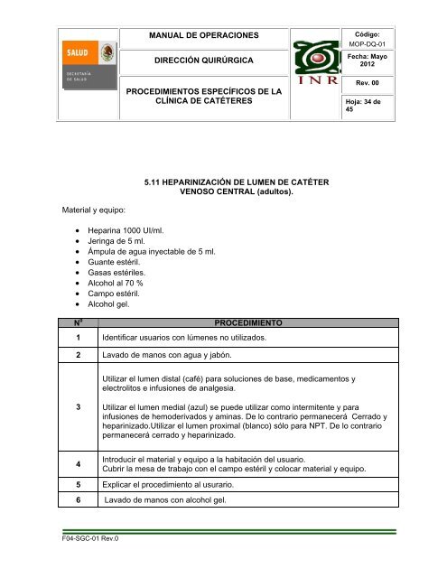 manual de operaciones de procedimientos específicos de la clínica ...