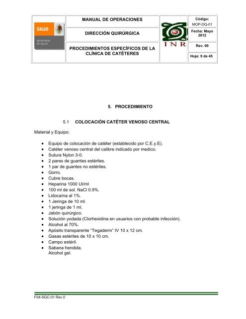 manual de operaciones de procedimientos específicos de la clínica ...