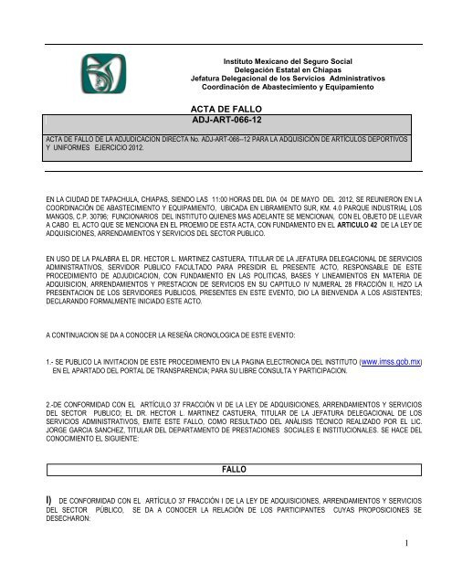 fallo - Portal de compras del IMSS ®Inicio - IMSS