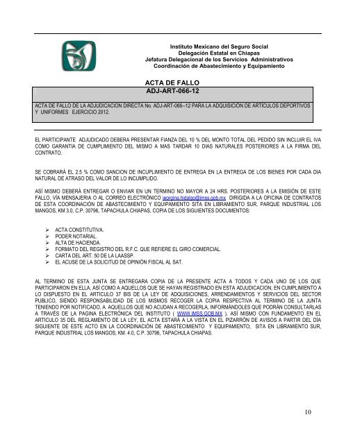 fallo - Portal de compras del IMSS ®Inicio - IMSS