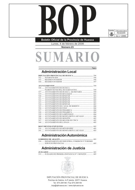 SUMARIO - Diputación Provincial de Huesca