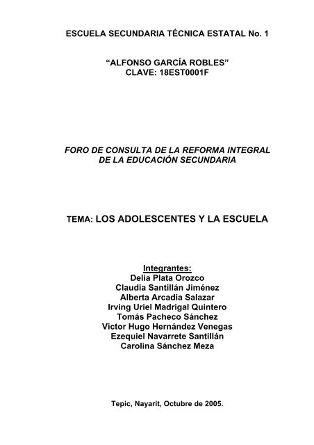 tema: los adolescentes y la escuela - Reforma de la Educación ...