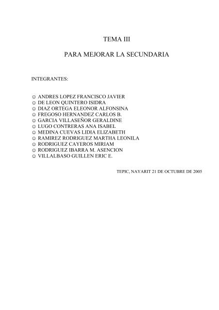 tema: los adolescentes y la escuela - Reforma de la Educación ...