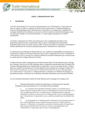 APPEL À PROPOSITIONS 2010 1. Introduction Le Traité ... - Iresa