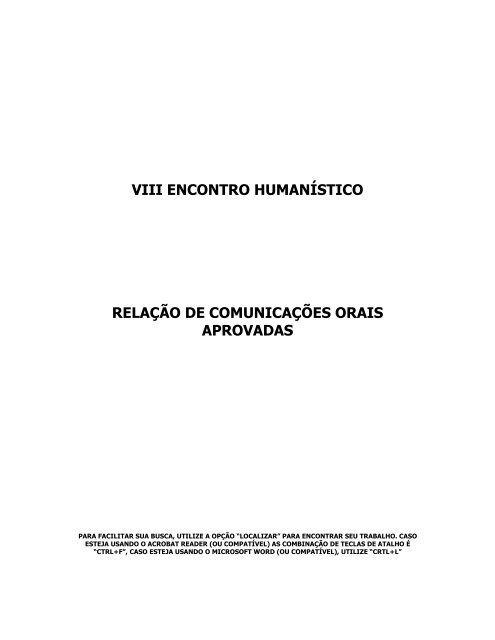 Comunicações Orais - Nucleo de Humanidades - Ufma