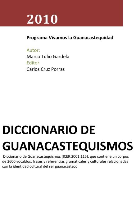 Diccionario de Guancastequismos - Guanacastequidad