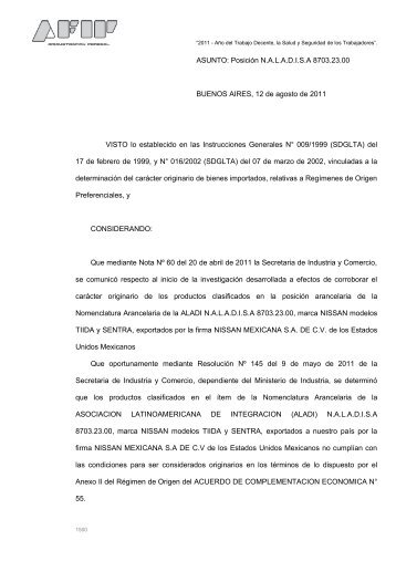 ASUNTO: Posición NALADISA 8703.23.00 BUENOS AIRES ... - Afip