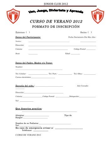 SOLICITUD CV 2012 - Junior Club, el mejor club deportivo..