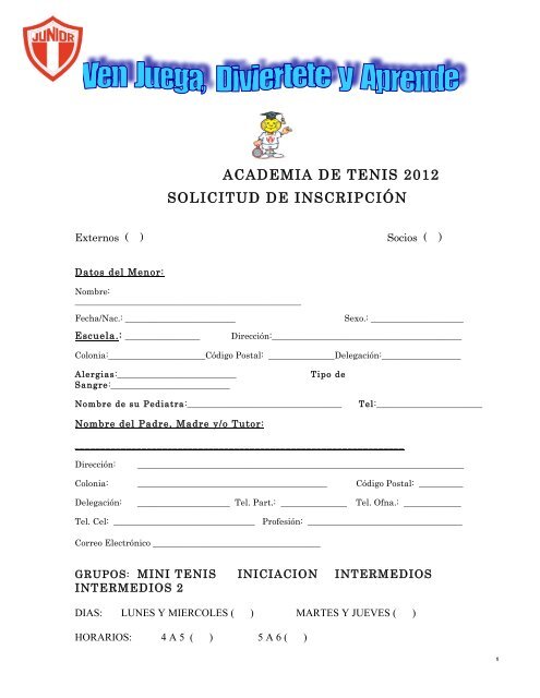 academia de tenis 2012 solicitud de inscripción - Junior Club, el ...
