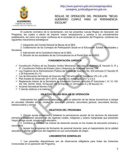 reglas de operación del programa "becas guerrero cumple para la ...