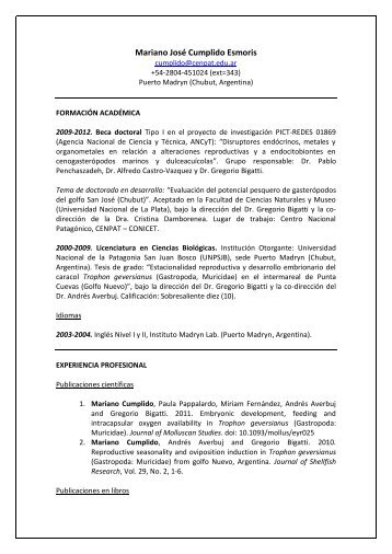 Mariano José Cumplido Esmoris - Centro Nacional Patagónico