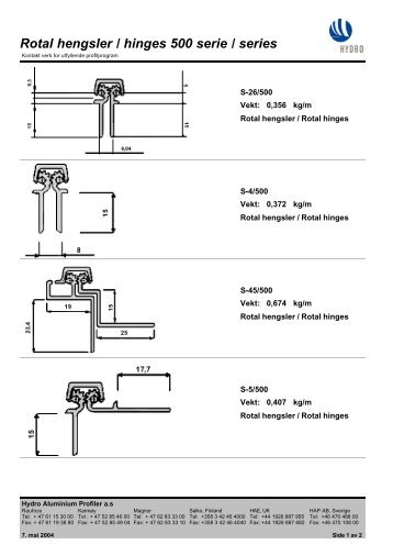 Rotal hengsler / hinges 500 serie / series