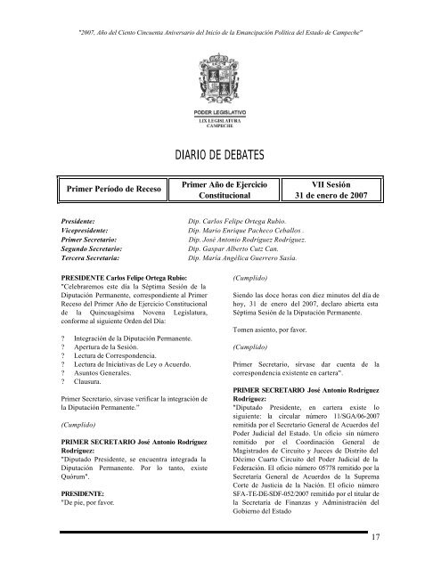 DIARIO DE DEBATES - Poder Legislativo del Estado de Campeche
