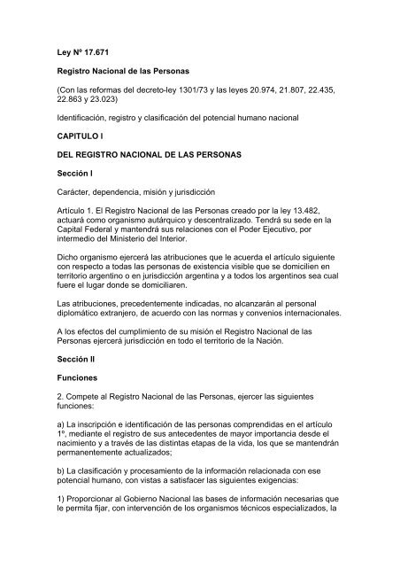 Ejercicio antiguo nicotina Ley Nº 17.671 Registro Nacional de las Personas (Con las reformas ...