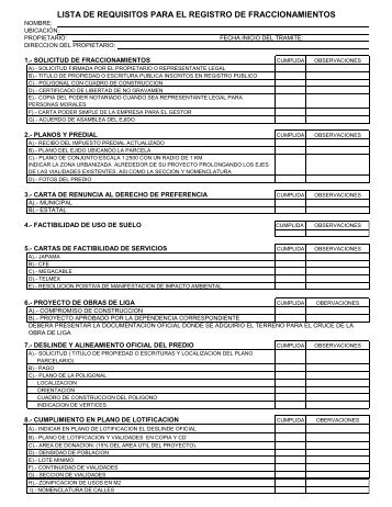 Formato - Requisitos registro de fraccionamientos - H. Ayuntamiento ...