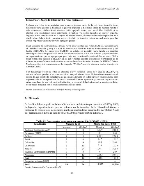 ¿MISION CUMPLIDA? EVALUACIÓN DEL PROGRAMA DE ... - Novib