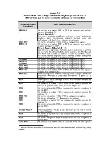 Anexo 3.1 Excepciones para la Regla General de Origen ... - SICE