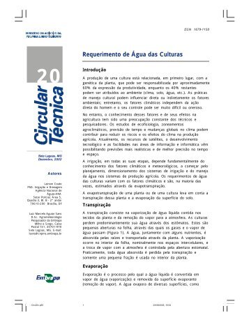 Requerimento de Água das Culturas - Agência Embrapa