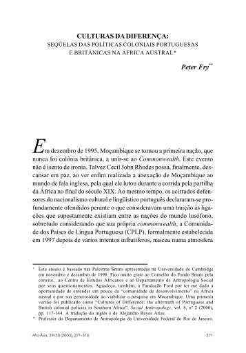 CULTURAS DA DIFERENÇA: Peter Fry** - Revista Afro-Ásia