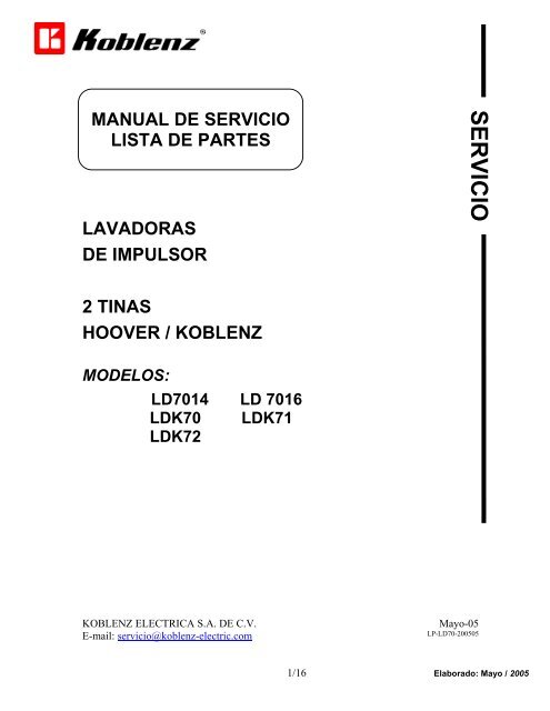 manual de servicio_lavadoras de impulsor_ld - Talleres de Servicio ...