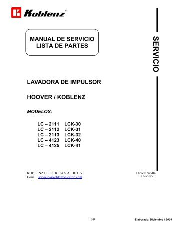 manual de servicio_lavadora de impulsor hoover_koblenz