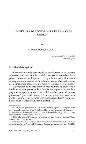 DEBERES Y DERECHOS DE LA PERSONA Y LA FAMILIA