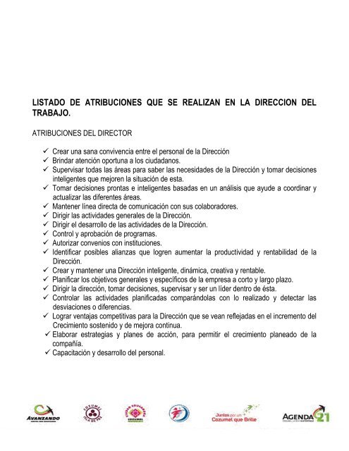 listado de atribuciones que se realizan en la direccion ... - Cozumel