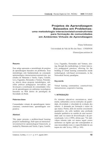 Projetos de Aprendizagem Baseados em Problemas: - CVA-RICESU