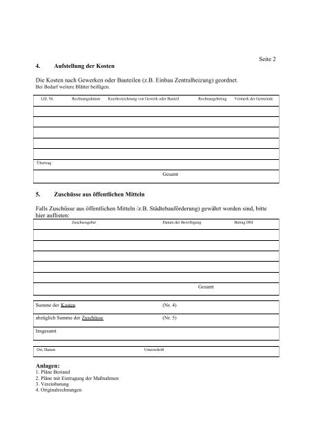 Antrag Auf Ausstellung Einer Bescheinigung Für Den Lohnsteuerabzug 4. Aufstellung der Kosten