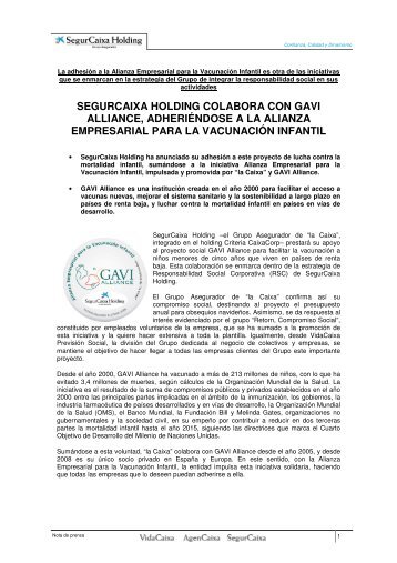 SEGURCAIXA HOLDING COLABORA CON GAVI ... - VidaCaixa