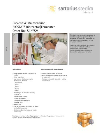 Preventive Maintenance BIOSTAT® Bioreactor|Fermenter Order No ...