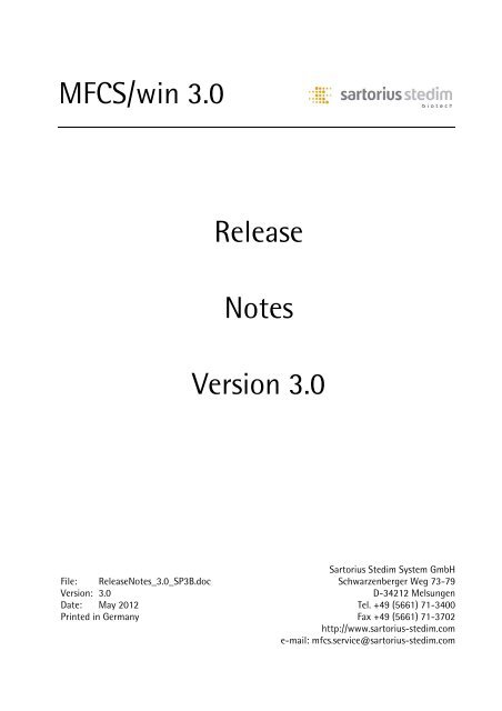 MFCS/win 3.0 Release Notes Version 3.0