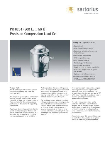 PR 6201 (500 kg… 50 t) Precision Compression Load Cell - Sartorius